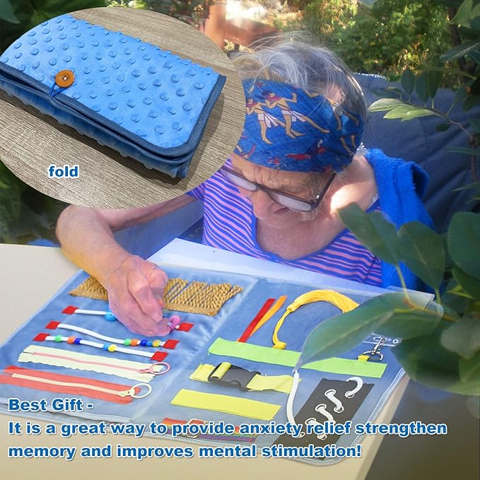Fidget Blanket for Adults with Dementia, Dementia Activities for Seniors, Alzheimer's and Dementia Therapy Aid Busy Blanket, Anxiety Relief, Sensory Stimulation