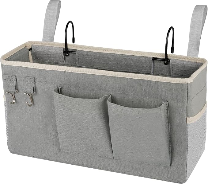 Bedside Caddy Bedside Storage Bag for Headboards/Bunk Bed | Hanging Bed Caddy with Hooks fits Bunk bed Hospital Beds Dorm Bed Rails, Essentials for Phones, Books, Remotes, Water Bottles