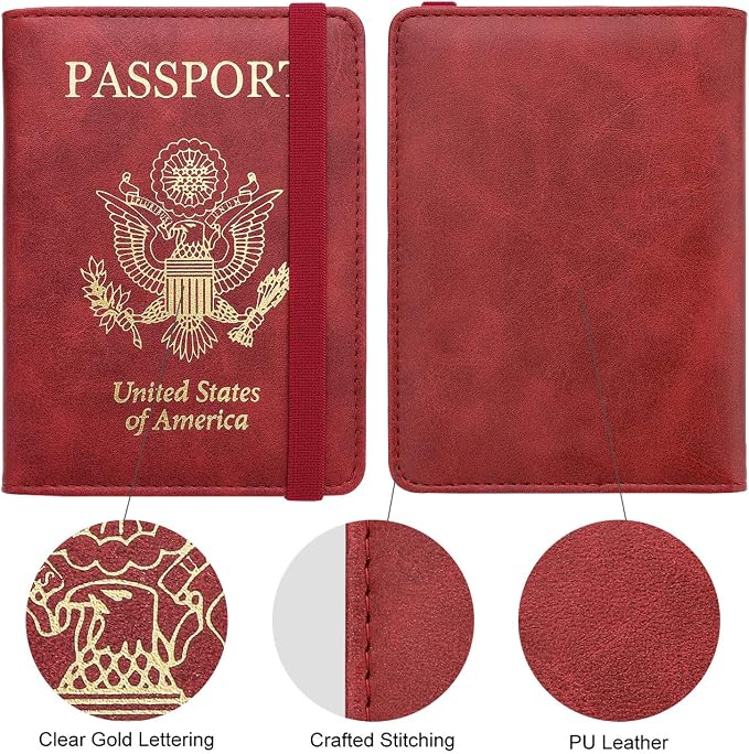 WALNEW Passport Holder for Travel, RFID Passport Cover Wallet for Women Men, PU Leather Passport Book Card Holder Case with Pen, Travelling Essentials for Flying | PU Leather Passport Cover Case with Pen Holder, Travel Must Haves Accessories, Passport ...