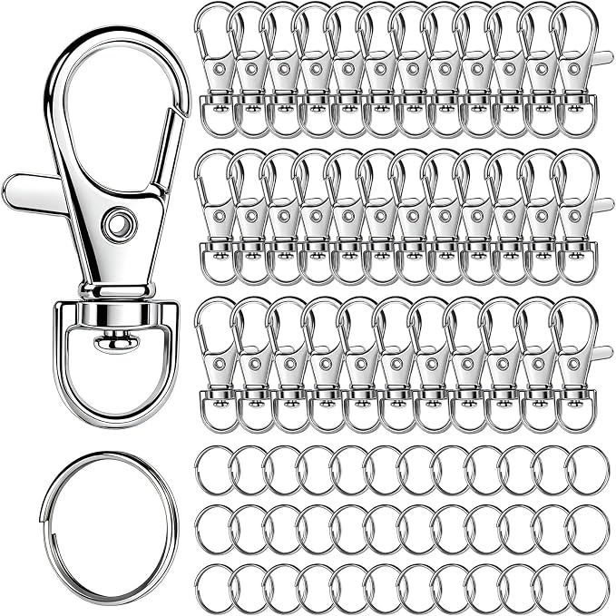 LEOBRO 70PCS Lobster Claw Clasps and Key Rings, 35PCS Keychains Clips and 35PCS Key Chain Ring, Keychain Making kit for Key Chain, Jewelry Making, Art Crafts, Silver