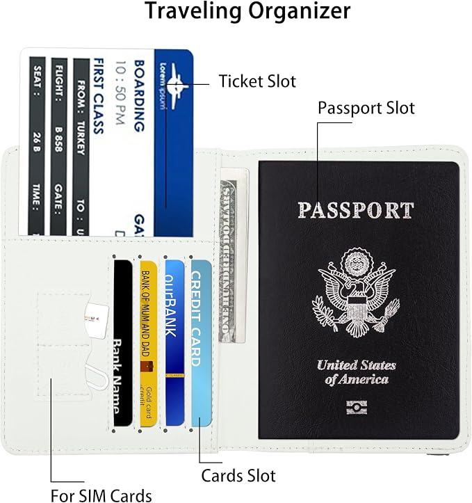 Passport Holder for Women and Men PU Leather Passport Cover for Travel (White Horse)
