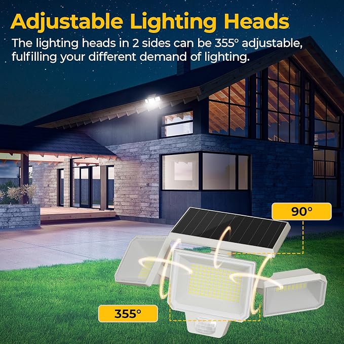 Solar Motion Sensor Lights, Remote Control, 3 Modes, 2 Pack | IP65 Waterproof LED Security Flood Light, Solar Powered Outside Wall Light for Porch, Garage, Garden, Lawn and Backyard Yard