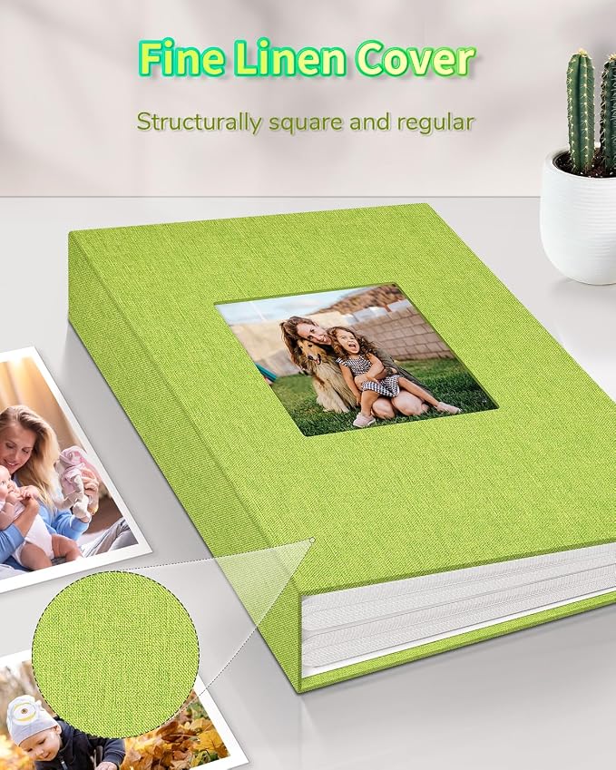 Artfeel Photo Album 4x6 with 100 Pockets,Slip-in Picture Albums,Linen Cover Memory Book with Front Window,White Page Vertical Photo Book for Wedding,Family,Anniversare,Baby,Vacation