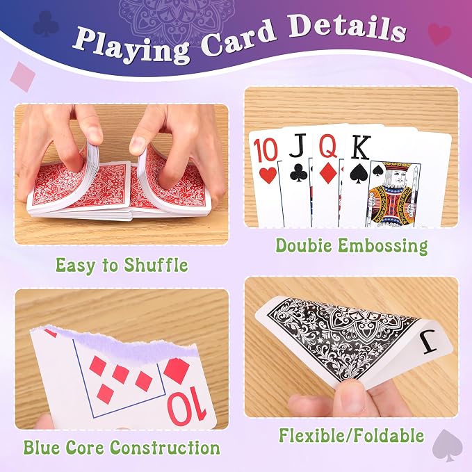 Playing Cards 48 Pack,48 Decks of Cards Bulk, Jumbo Poker Size Card, Large Print Playing Cards for Adults Seniors, 6 Colors, Fun Poker Card for Party Supplies Family Game Night Camping Travel Games
