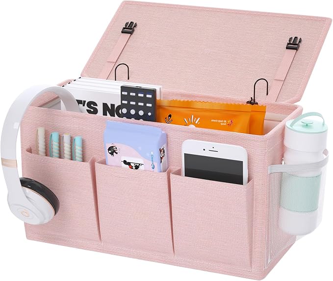 Bedside Caddy Storage Organizer for Bed Rails, Bed Caddy with 6 Pockets | Bedside Organizer with Fixed Straps and Hooks, Mattress Supported Versatile for Home, Dorm, Bunk, Hospital and Crib Bed