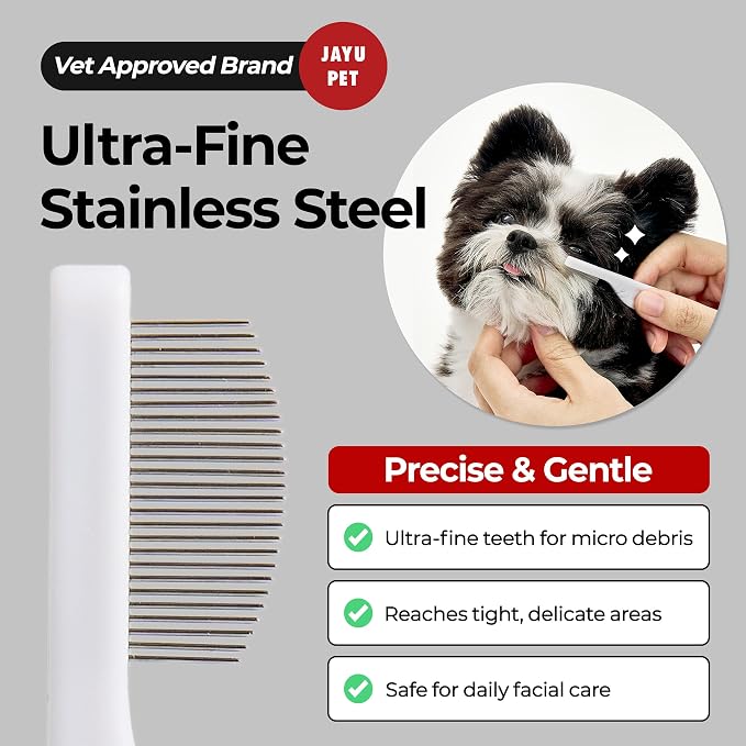 JAYU PET Facial Grooming Comb | Dog Eye Combs, Stress-free Eye Gunk Remover for Dogs & Cats, Pet Facial Brush, Cat Grooming Kit