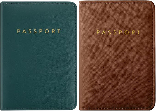 2 Pcs Passport Cover Holder for Travel Waterproof Leather Passport Wallet Case Book Travel Cruise Essentials for Women Men | 2 Pieces