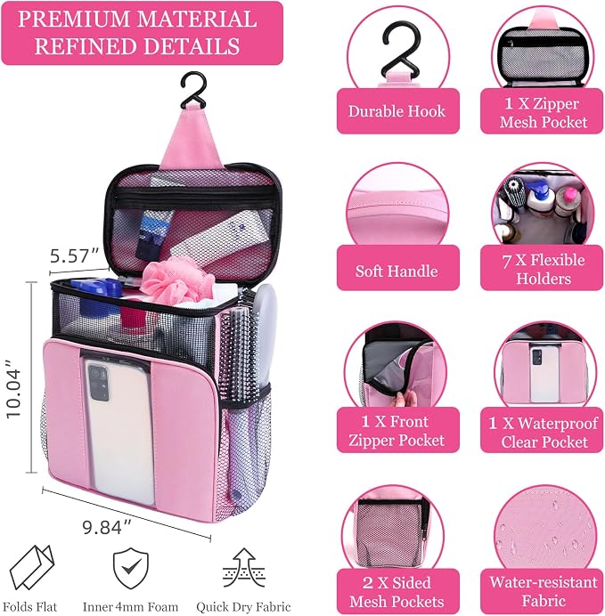 Mesh Shower Caddy,Portable HangingTravel Toiletry Bag Dorm Room Essentials for College Students Girls,Large Makeup Organizer for Full-Sized Toiletries,Travel Essentials for Women Girls Camping Beach