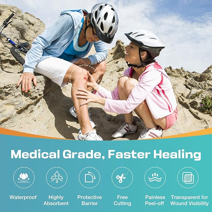 Hydrocolloid Roll for Wound Care, Medical-Grade Hydrocolloid Patch Bandages with Self-Adhesive, Cut-to-Size Ultra Absorbent, Flexible & Waterproof, First Aid Kit Essential (2in*16ft)