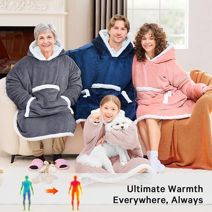 JOYWOO Pink Kids Wearable Blanket Hoodie,Oversized Cat lovers Hoodie Blanket for kids & Teens,Birthday Gifts for Girl Boys,Warm Cozy Fuzzy Sherpa Fleece Blanket with Giant Pocket Gifts,Dusty Pink