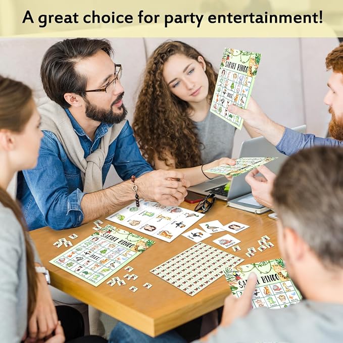 Safari Bingo Game Cards 24 Players Jungle Animals Themed Birthday Bingo Game for Adults Family Vacation, Tropical Party Favors Zoo Animal Activities Supplies/04
