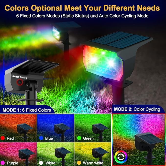 nipify Solar Spot Lights Outdoor Color Changing, Halloween RGB Spotlights | 4 Pack/7 Modes, Waterproof, Solar Powered, Landscaping, Lighting for Outside Pathway Yard Wall Garden Walkway