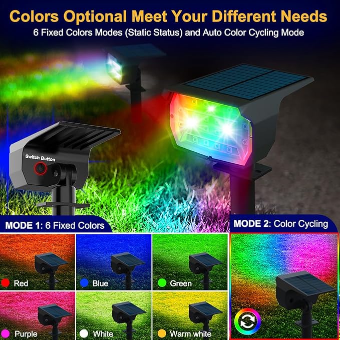 nipify Solar Spot Lights Outdoor Color Changing, Halloween RGB Spotlights | 8 Pack/7 Modes, Waterproof, Solar Powered, Landscaping, Lighting for Outside Pathway Yard Wall Garden Walkway
