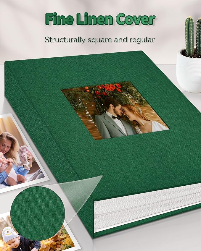 Artfeel Photo Album 4x6 with 300 Pockets,Slip-in Picture Albums,Linen Cover Memory Book with Front Window,White Page Vertical Photo Book for Wedding,Family,Anniversare,Baby,Vacation