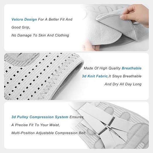 Back Brace for Lower Back Pain Relief for Men&Women Adjustable Lumbar Support Belt Breathable Mesh for Herniated Disc,Sciatica,Scoliosis with Removable 3D Pad Home&Work&Sports (Gray, X-Large)