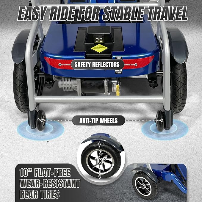 R3b-Mobility Scooters for Seniors Adults Ultra Lightweight 37.5 Ibs Electric Powered Folding 4 Wheel Mobility Scooter with Cup Holder, Compact & Convenient for Travel Airline Approved, Blue