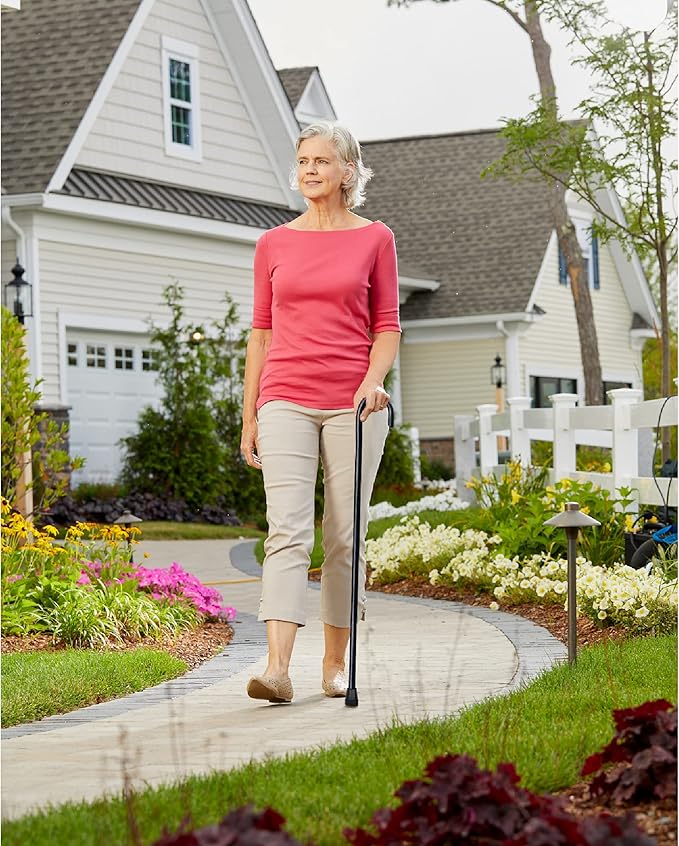 CAREX Solid Wood Walking Cane - Wooden Canes for Men & Women with 250 lb Weight Capacity - 36” Long, 1" Diameter, Wood Canes with Walnut Finish - Rubber Tip Single Point Cane, Walnut Finish, Organic Calendula, 1 Count