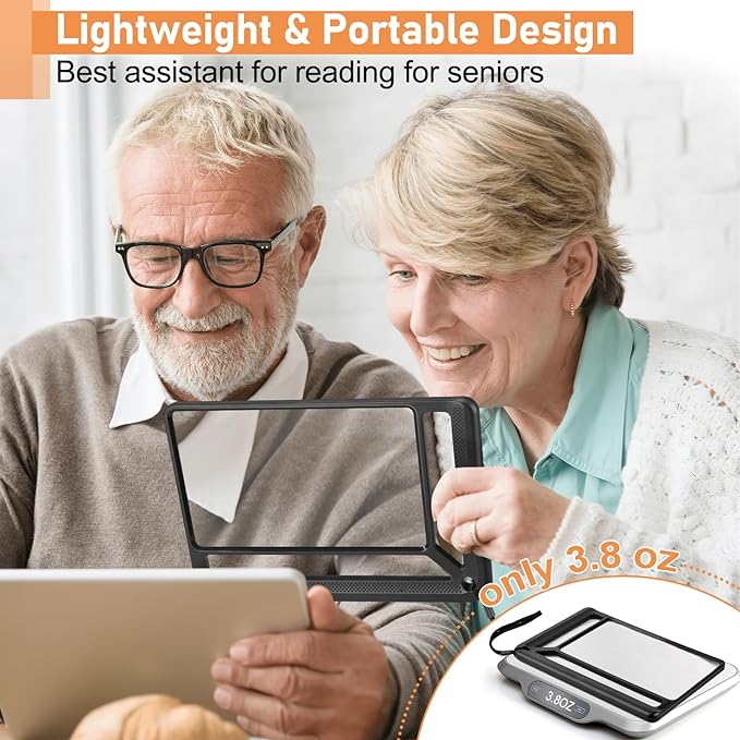 AKKYCVS 5X Full Page Magnifying Glass for Reading, Lightweight Rectangular Magnifier Provides Large Book Page Viewing Area, Upgraded Handheld Magnifier for Reading Small Prints for Seniors, Low Vision
