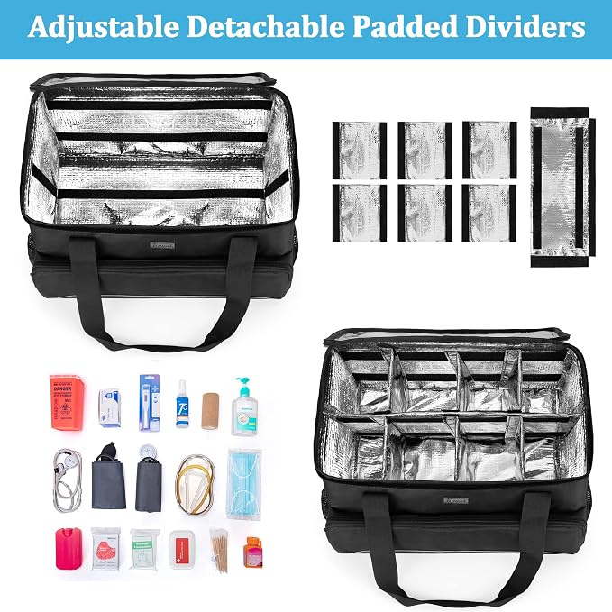 Trunab Large Insulated Medical Bag with Dividers, Easy-Clean Trauma Pouch | Empty Bag for Custom Setup, Ideal for Home/Travel/Camping, Wipe-clean Interior