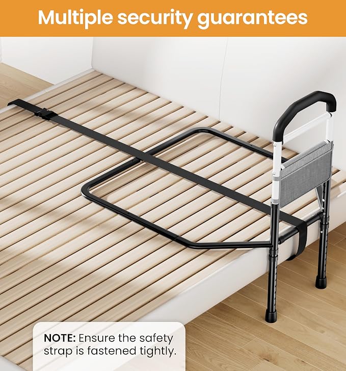 HOMLAND Bed Rails for Elderly Adults Safety, Stability with Wider Base | SGS Tested & ASTM Compliant, Adjustable, 350lb Support, Tool-Free, Fits Twin to King, Alloy Steel Material, Black