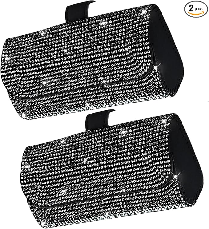 Accmor Bling Sunglasses Holder for Car Sun Visor 2 Pack, PU Leather Auto Glasses Storage Case Eyeglasses Organizer Protective Box Sparkling Crystal Car Accessories for Truck, SUV, RV (Black)