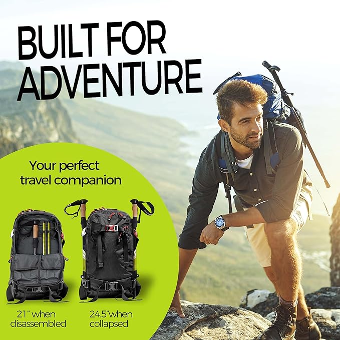 Trekking Poles for Hiking, Lightweight 7075 Aluminum Collapsible Walking Sticks with Cork Grips, Adjustable Height, Folding Hiking Poles for Men, Women & Seniors, Travel & Backpacking Gear