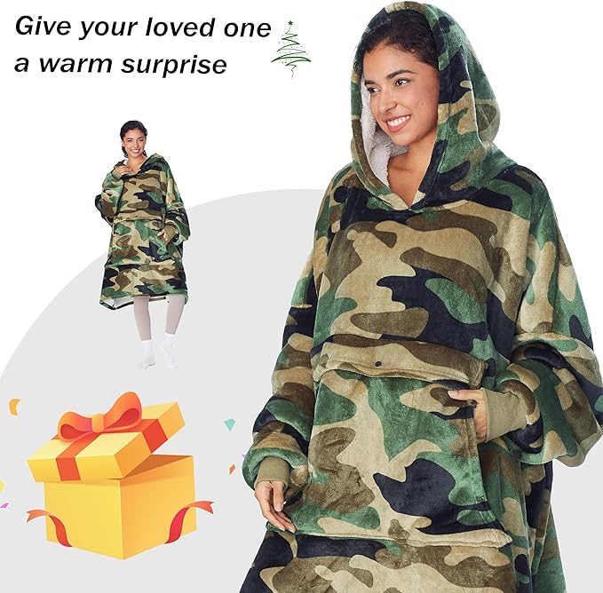 Catalonia Oversized Blanket Hoodie Sweatshirt, Wearable Sherpa Lounging Pullover for Adults Women Men