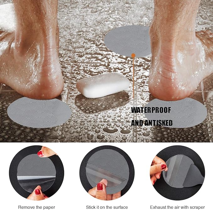 36PCS Bathtub Stickers Non-Slip, Safety Shower Treads Adhesive Appliques with Premium Scraper (Grey)
