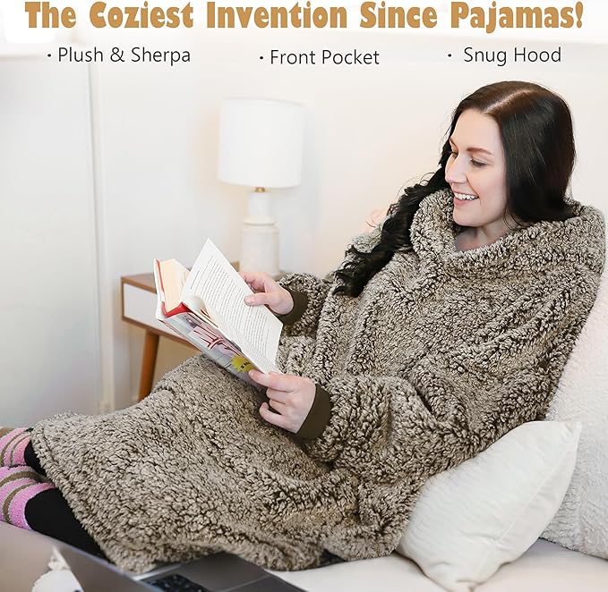 Catalonia Oversized Blanket Hoodie Sweatshirt, Wearable Sherpa Lounging Pullover for Adults Women Men