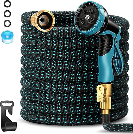 100 ft Expandable Garden Hose-2026 Upgraded Expanding Water Hose with 10 Function Nozzle, 3/4" Solid Brass Fittings, 5-Layer Latex Core, No-Kink Flexible Retractable Hose for Patio, RV, Car Washing