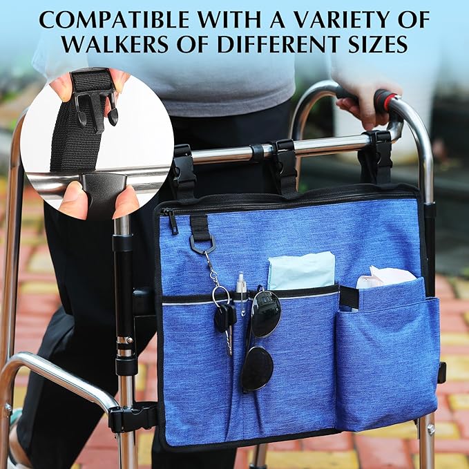 Walker Accessories Walker Pouch for Folding Walker with Cup Holder Pockets for Seniors Walker Bags Organizer Storage Carry Things