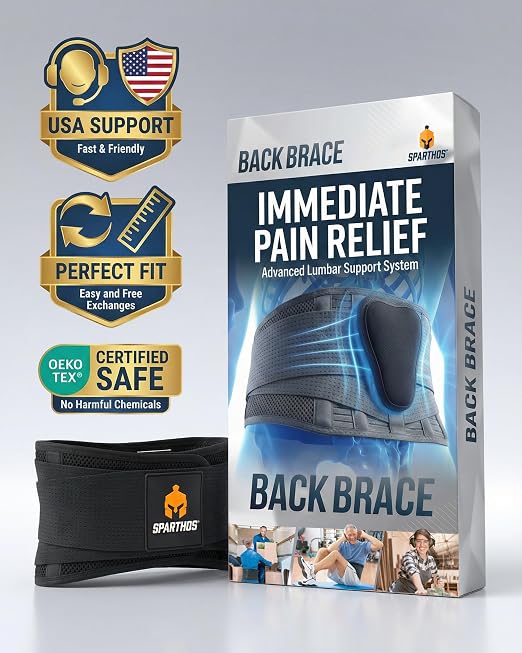 Sparthos Back Support Belt - Relief from Back Pain, Sciatica, Herniated Disc - Lower Backbrace With Lumbar Pad For Home & Lifting At Work - For Men & Women - Fits 24–31″ Waist (X-Small, Check Sizing)