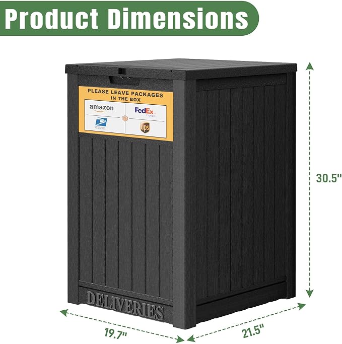 Package Delivery Box for Outside with Sign, Secure Lockable Waterproof Package Delivery Container, Resin Deck Box for Porch & Garden, Classic Black