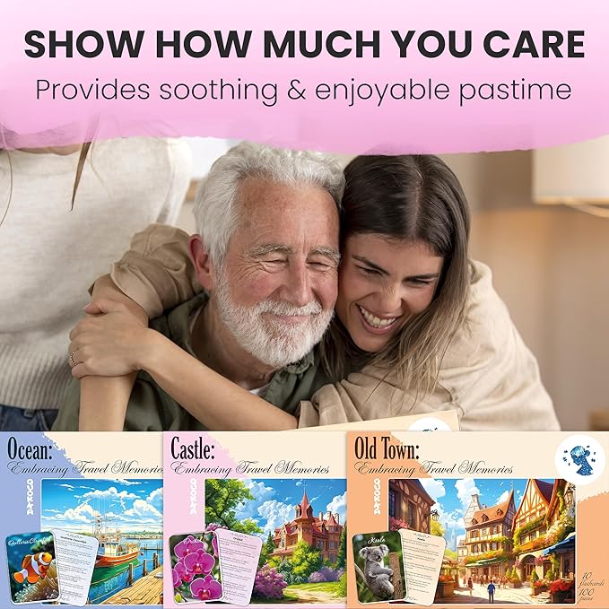 QUOKKA 100 Pieces Dementia Puzzles for Elderly - 3SET Large Piece Puzzles for Seniors - 9 Memory Flashcards with Facts I 25 Discussion Prompts per Puzzle - Alzheimer's Activities Products for Elderly