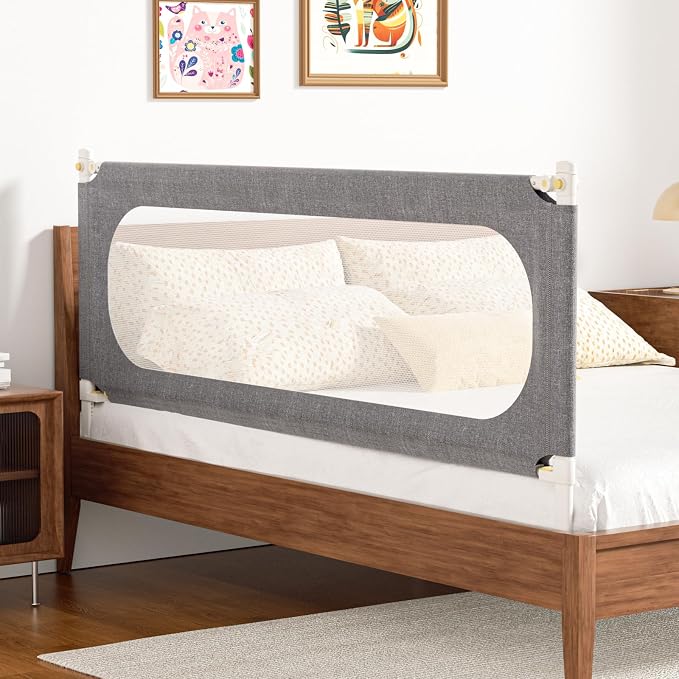 Bed Rails for Toddlers, with Headboard Rod -Height Adjustable Perfect Baby' Safety Bed Rails for Babys Bed Rails Guard (One Side 70.8"(L) ×28"(H)-Gary)
