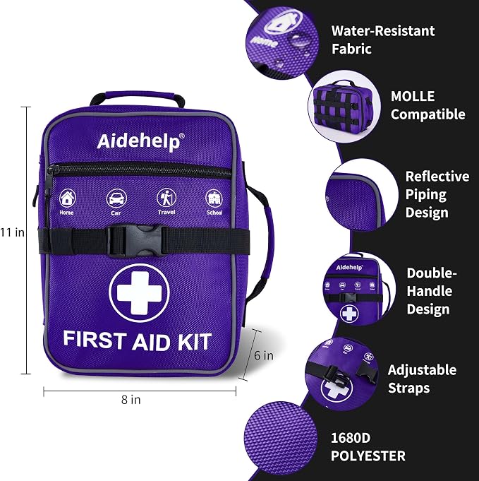 520 Pieces Premium First Aid Kit - Large Emergency Medical Kit for Survival, Car, Home, Travel, Camping, Backpack, Hiking, School (Purple)