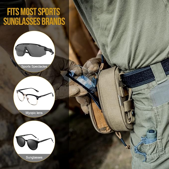 ONETIGRIS Tactical Hard Shell Eyeglasses Case Molle Zipper Sunglasses Pouch Shockproof Crush Resistant for Outdoor Activities
