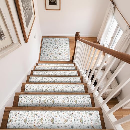 OJIA Stair Treads Non-Slip Landing Mat for Wooden Step 31"x31" Matching Mat | Square Capet Stair Treads Rubber Backing Stair Runner Anti-Slip Stair Rugs Carpet for Stairs