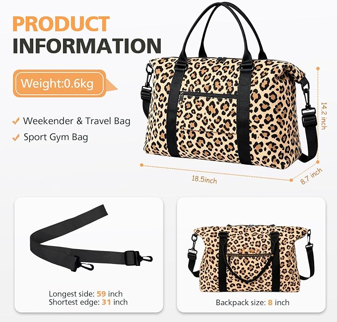 TOPBAG Travel Duffle Bag, Waterproof Weekender Carry On Tote Bags for Women, Sport Gym Bag for Men, Hospital Bag for Labor and Delivery, Overnight Luggage Bag with Trolley Sleeve Coral Pink