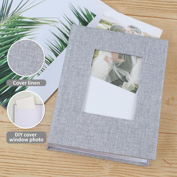 vivinin 2 Pack Photo Album 4x6, Linen Cover Photo Book, Small Photo Album Book for 36 Pockets Hold 72 Pictures, Picture Book for Photos Family Anniversaries Baby Vacations（gray)