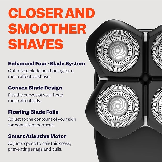 Freebird Electric Head & Body Hair Shaver - Mens Cordless Waterproof Razor with Rotary Blades (FlexSeries Pro, Shaver Kit + One Blade Refill)