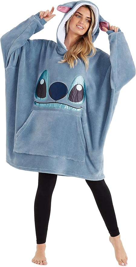 Disney Stitch Blanket Hoodie for Women Teens, Wearable Oversized Fleece Hooded Poncho with Pocket, Cozy Gifts for Women