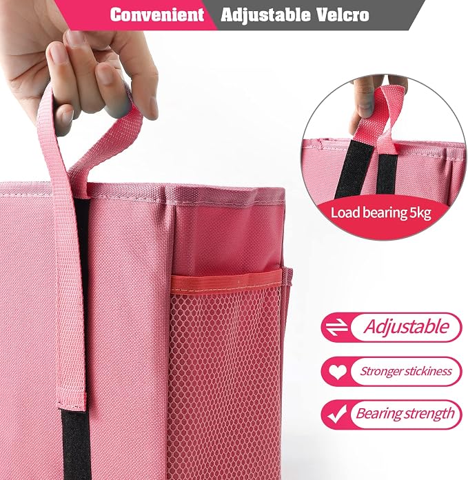 Bunk Bed Organizer, Bedside Caddy Hanging Storage Bag, Pink | 4 Pockets and 2 Hooks, For Dorm, Hospital, Baby Bed Rails, 600D Oxford Cloth