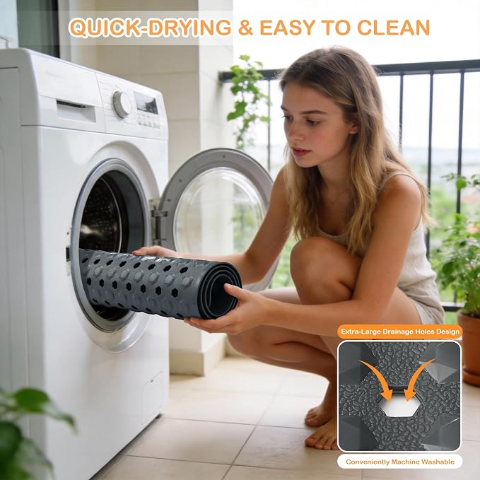Yimobra Bathtub Mat Non Slip, 27.5"X15.5" Machine Washable Shower Floor Mat, Soft on Feet, Bathmat with Drain Holes and Suction Cups, Bathroom Essentials, Dark Grey