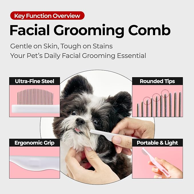 JAYU PET Facial Grooming Comb | Dog Eye Combs, Stress-free Eye Gunk Remover for Dogs & Cats, Pet Facial Brush, Cat Grooming Kit