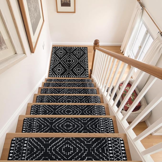 OJIA Stair Treads Non-Slip Landing Mat for Wooden Steps 31"X31" | Square Capet Stair Treads for Wood Steps Rubber Stair Runner Anti-Slip Stair Matching Mat Stair Rugs
