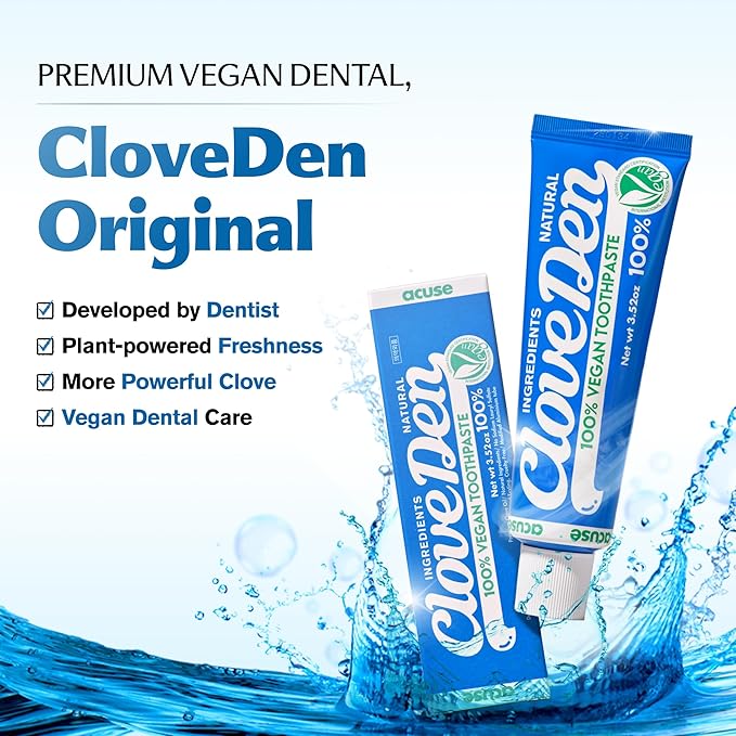 Vegan Fluoride Toothpaste – Herbal Gum Care with Clove & Tea Tree, Anti-Plaque & Tartar Control, Bad Breath Treatment, Gentle for Sensitive Teeth, SLS-Free, Lemon Mint, 3.52oz / 100g