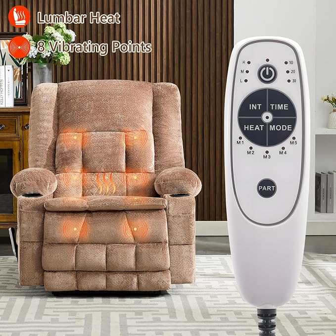 Power Lift Recliner Chair for Elderly with Lumbar Heat and Massage, Electric Lift Chair with Remote and USB Port, Wide Seat Recliner with Cup Holders for Living Room, Bedroom