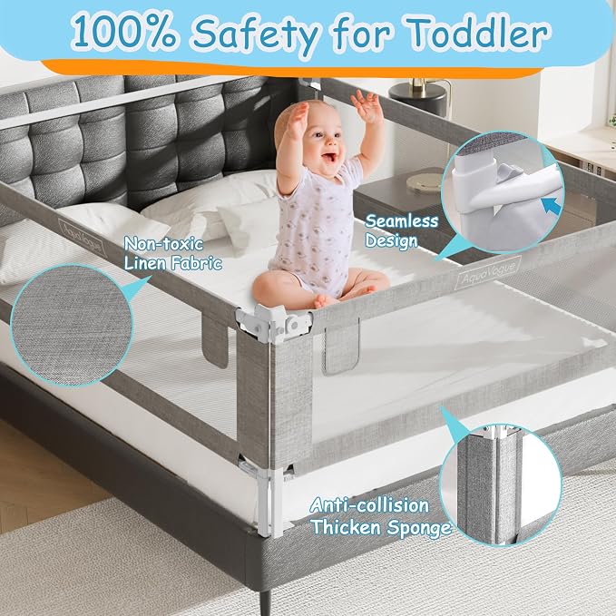 3-Pack King Size Bed Rails for Toddlers -Height Adjustable Baby Bed Rail Guard Specially Designed for King Size Bed (78.7"x78.7"x74.8"-Grey)