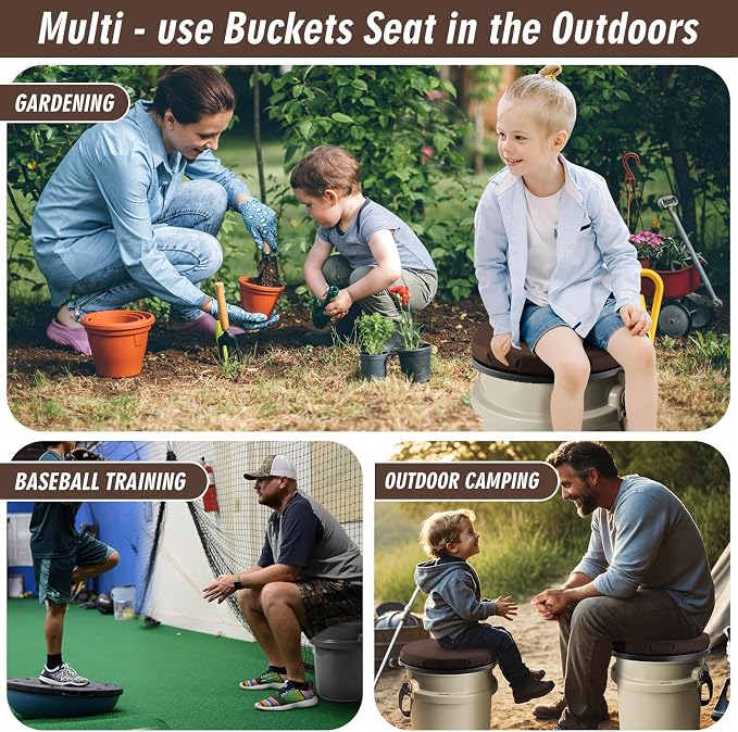5 Gallon Bucket Seat for Yeti Only, 360 Degree Swivel Load Out Bucket Seat, 5 Gal Foam Cushion Bucket Seats Lid with Padded Top for Hunting Fishing Camping Outdoor